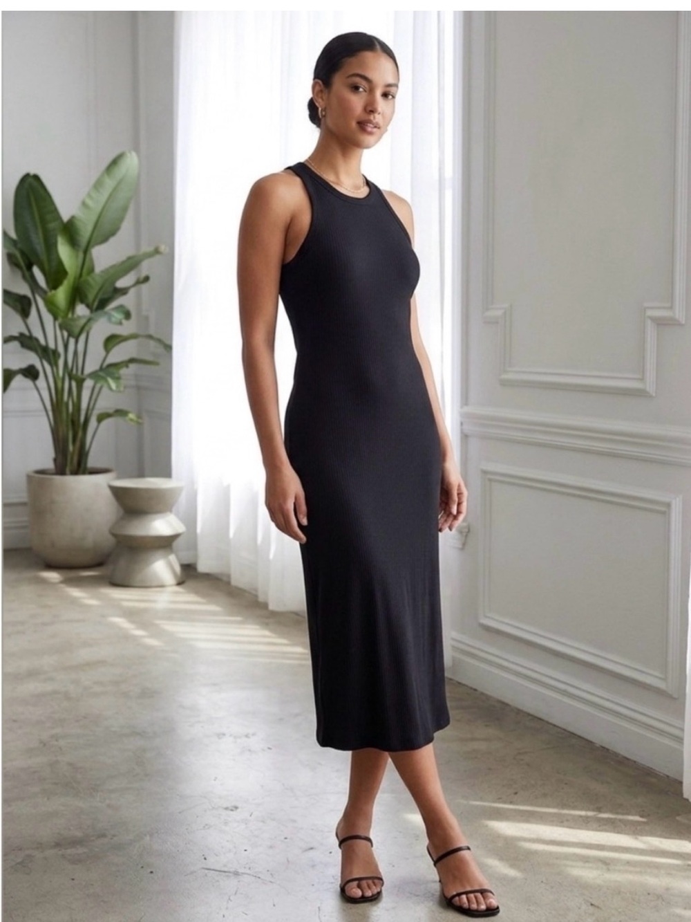 GAP Black Ribbed Tank Midi Dress - NWT